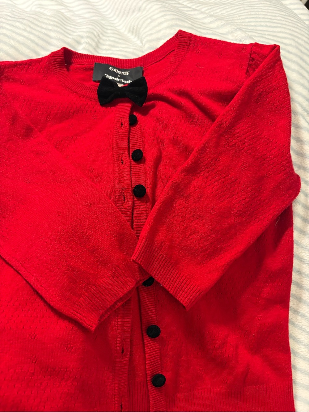 Collectif x ModCloth Red Bow For It Cardigan Sweater - Medium